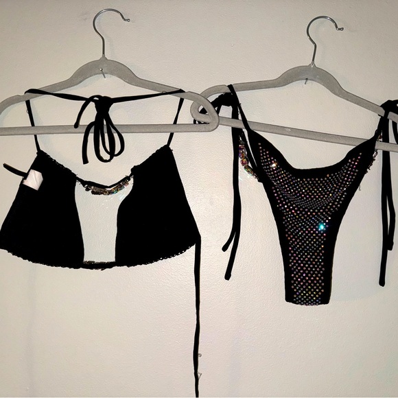 Fashion Nova, black rhinestone two piece bikini , size small - Picture 5 of 6
